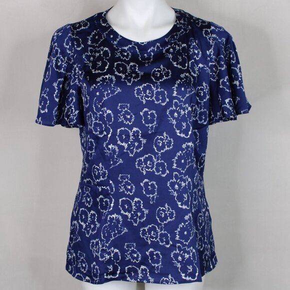 Banana Republic Navy Floral Short Sleeve Blouse - Picture 2 of 9